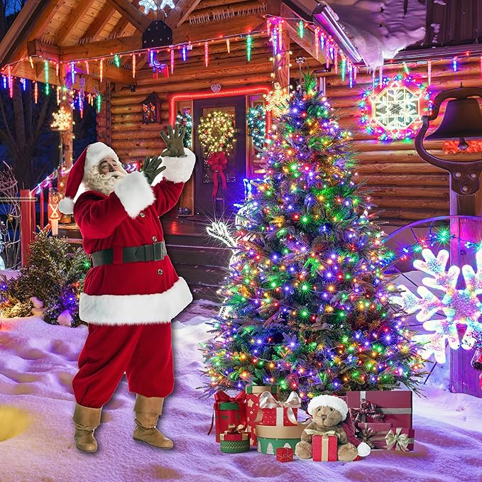 Sunnyglade 6ft Artificial Christmas Tree with 400 LED Lights (Not pre-lit), Xmas Tree Full Tree with 800 Branch Tips & 11 Modes Light, RGB & Warm White Light, Foldable Stand for Home, Party Decor