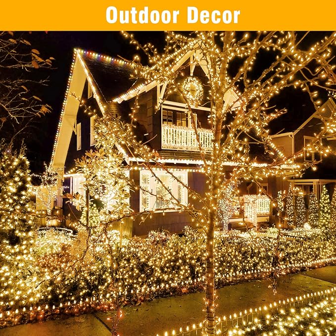 Nisocy 100FT LED String Lights Outdoor Waterproof – Warm White Fairy Lights with Plug, Connectable Christmas Tree Lights for Patio, Garden, Bedroom, Wedding, Party, Decor