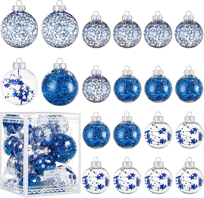 Christmas Ornaments Ball Set-Shatterproof Clear Plastic Decorative Baubles for Xmas Tree House Holiday Wedding Party Decoration,20pcs Blue