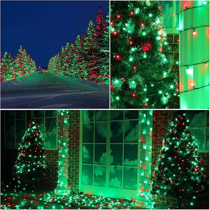 weillsnow 328 FT 1000 LED Christmas String Lights with Remote & Timer, 8 Lighting Modes Twinkle Lights, Waterproof Fairy Lights for Outdoor Bedroom Backyard Tree Wall Christmas Decoration (Red&Green)