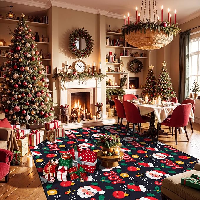 6' X 9' Christmas Rugs Xmas Area Rug for Kids Boys Girls Teens Bedroom Living Room Nursery Dining Area Dorm Santa Claus Carpet Low Pile Floor Mat Pad Indoor Winter