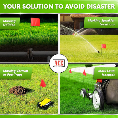 Fluorescent Orange Yard Marking Flags - 4x5x15 Inch Marker Flags - 50 Pack - Markers For Lawn, Irrigation, Landscaping, Survey & Sprinkler Head Marking