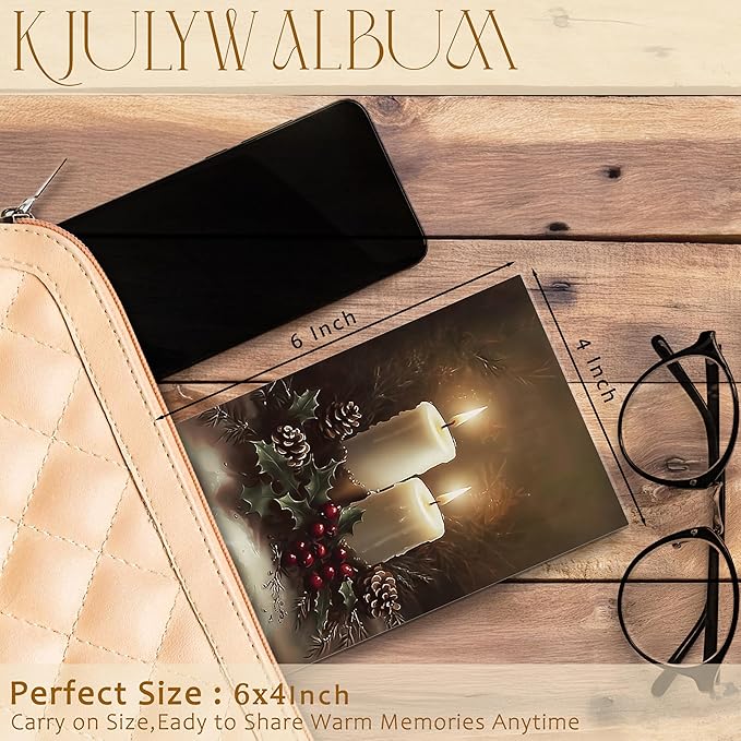 Christmas Photo Albums 4x6 inch Hold 36 Pictures, Rustic Candles Xmas Holly Berries Holiday Small Memory Photo Album Book for Baby Family Graduation Wedding Travel Vacation