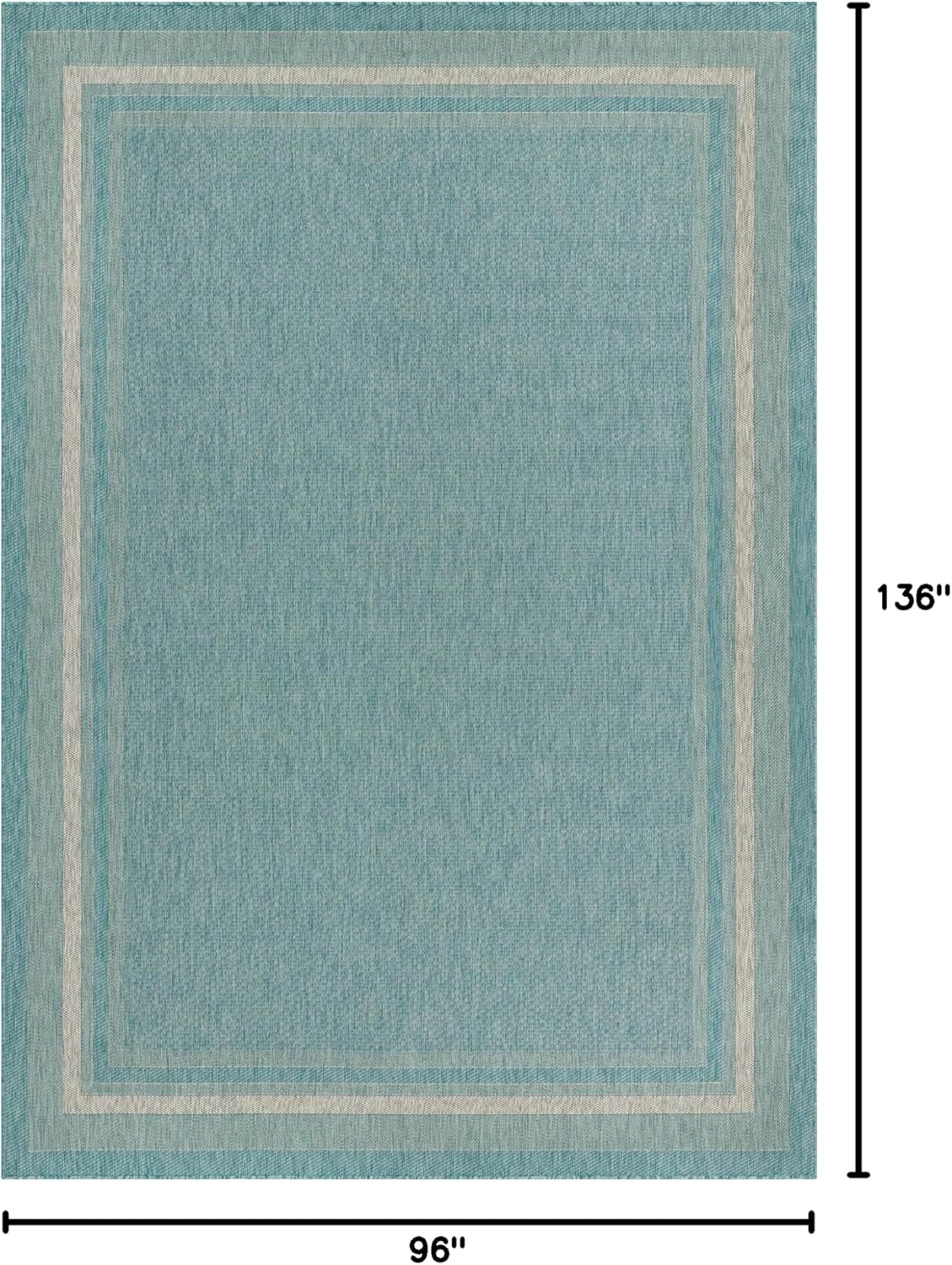Unique Loom Outdoor Border Collection Area Rug - Soft Border (8' x 11' 4" Rectangle, Aquamarine/ Ivory)