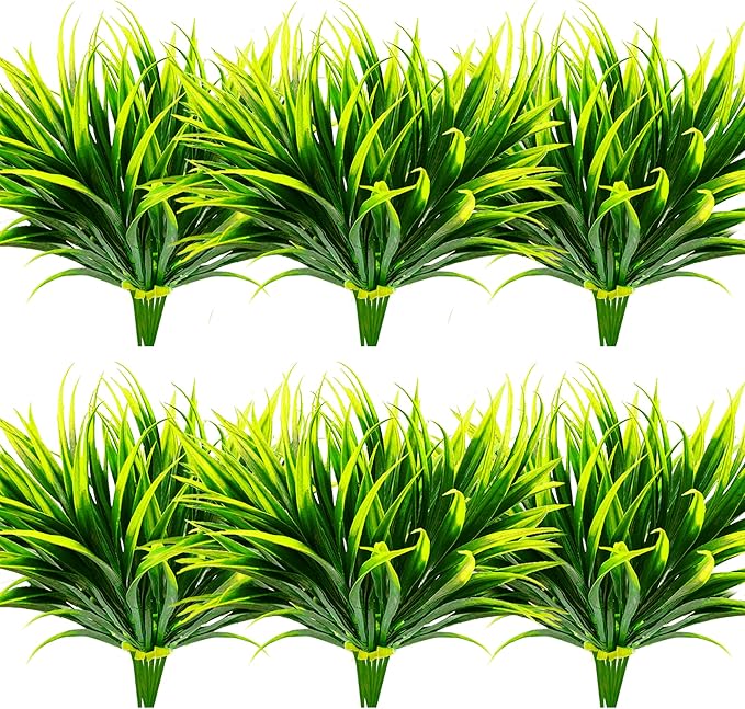 16 Pcs Outdoor Fake Plants UV Resistant Artificial Tall Grass Plants Faux Tropical Flowers Bushes Fall Winter Summer Planters Yard Patio Front Porch Décor Plastic Greenery Shrubs Decoration