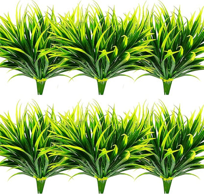 16 Pcs Outdoor Fake Plants UV Resistant Artificial Tall Grass Plants Faux Tropical Flowers Bushes Fall Winter Summer Planters Yard Patio Front Porch Décor Plastic Greenery Shrubs Decoration