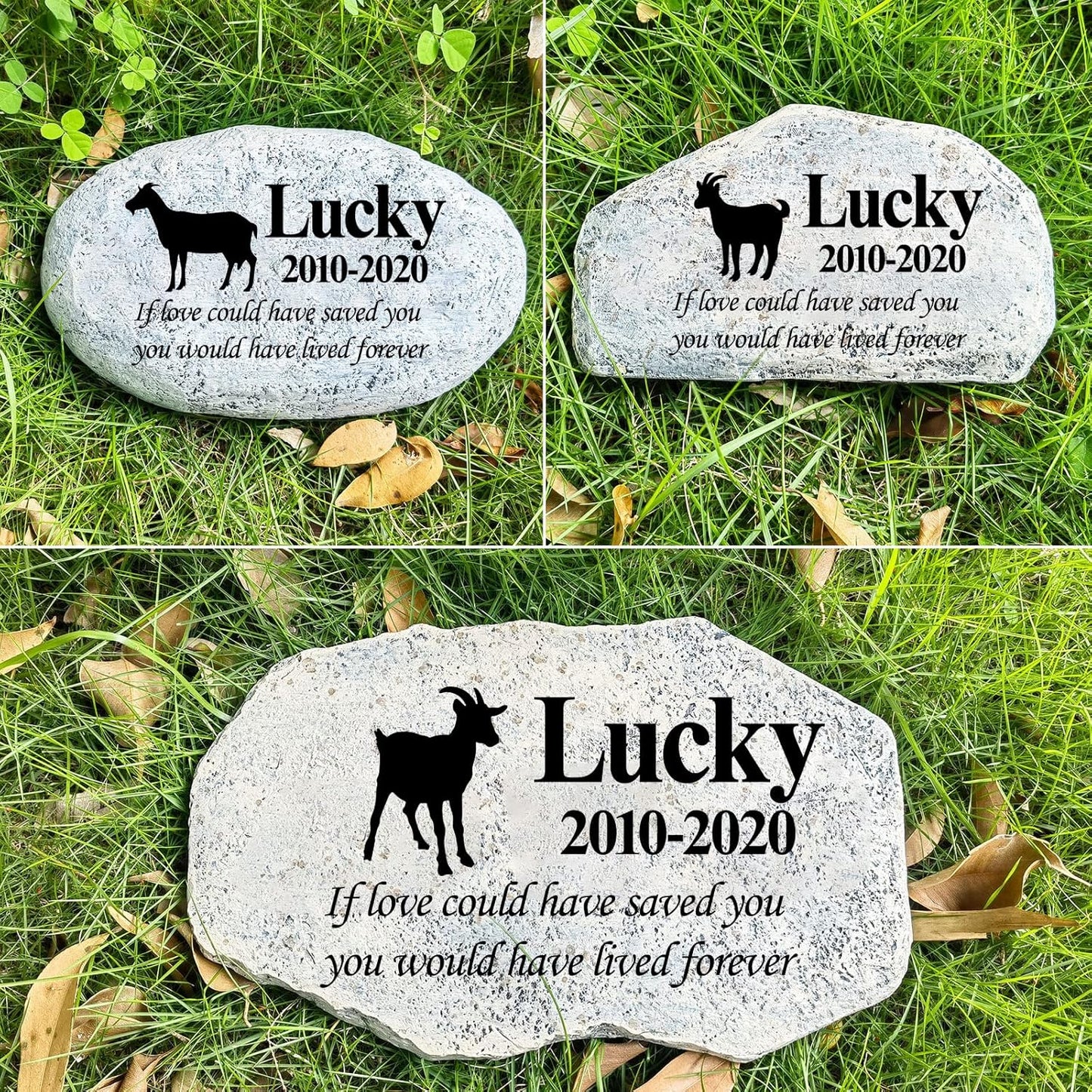 Zatanmulo Personalized Pet Memorial Stone, Garden Memorial Stone Personalized, Dog Headstone, Cat Tombstone, Memorial Plaque Outdoor, Garden Stepping Stone (Goat)
