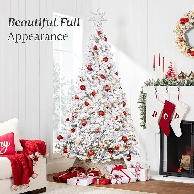 Best Choice Products Pre-Lit White Christmas Tree, 9ft Artificial Snow Flocked Full Fir Tree, Holiday Decoration w/ 900 Lights, 2,094 Branch Tips