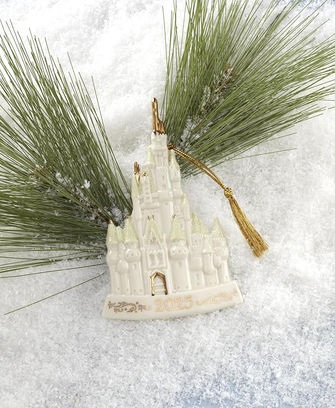 Lenox Ornaments, 2025 Cinderella Castle Christmas Tree Ornament, Porcelain with Gold Cord for Tree Decoration, Christmas Decorations Ornaments, Winter Decor, Cinderalla Castle Design (1 Piece)