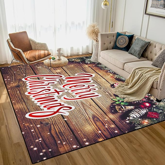 Christmas Decorative Rug 6' x 9' for Bedroom Living Room Christmas Tree Area Rug Indoor Throw Area Rug Non Slip Rug for Dining Room Home Holiday Decor