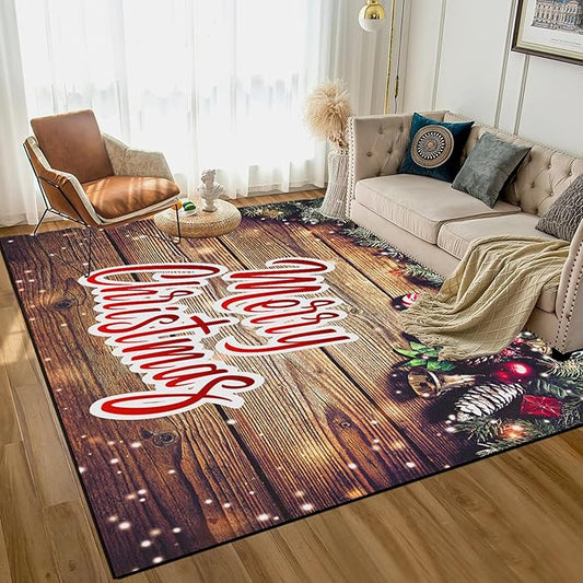 Christmas Decorative Rug 6' x 9' for Bedroom Living Room Christmas Tree Area Rug Indoor Throw Area Rug Non Slip Rug for Dining Room Home Holiday Decor