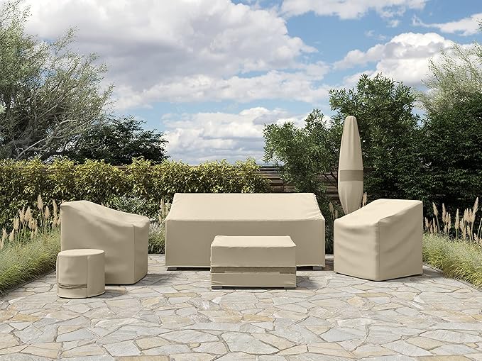 Covermates Elite Outdoor Sectional Armless Chair Cover – Water-Resistant 300D Polyester Patio & Garden Chair Protector with Drawcord Hem, Adjustable Buckle Straps & Mesh Vent, 28W x 34D x 30H, Khaki