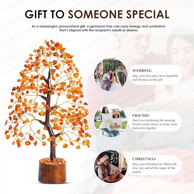 Crocon Carnelian Chakra Tree of Life - Crystal for Positive Energy, Handmade Gemstone Feng Shui Decor, Good Luck Money Tree Bonsai - Orange Healing Crystals for Sacral Chakra, Prosperity Gift