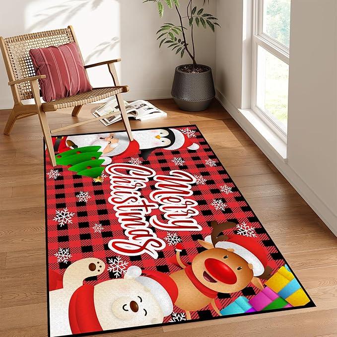2' X 3' Christmas Rug Merry Xmas Door Mat Non-Slip Indoor Outdoor Front Door Doormat Living Room Bedroom Entrance Rug Happy Xmas Floor Decor Home Festive Decoration,23.6" X 35.4"