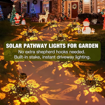 Cooo 4 Pack Solar Lanterns Outdoor Waterproof Sunflower Butterfly Solar Pathway Lights Landscape Path Christmas Gifts for Women Mom Grandma for Outdoor Table Lamps Garden Yard Backyard Decor -Gold