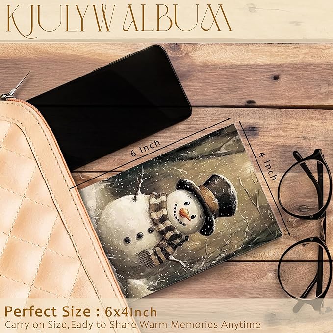Christmas Photo Albums 4x6 inch Hold 36 Pictures, Rustic Farmhouse Christmas Snowman Winter Holiday Small Memory Photo Album Book for Baby Family Graduation Wedding Travel Vacation