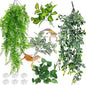 Hamiledyi 5 Pcs Reptile Plants Terrarium Hanging Fake Plant Leaves, Bearded Dragon Tank Accessories, Habitat Decor for Snake Leopard Gecko Lizard Chameleon Spider Turtle (Style 2)