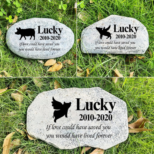 Zatanmulo Personalized Pet Memorial Stone, Garden Memorial Stone Personalized, Dog Headstone, Cat Tombstone, Memorial Plaque Outdoor, Garden Stepping Stone (Pig)