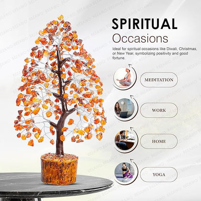 Crocon Carnelian Chakra Tree of Life - Crystal for Positive Energy, Handmade Gemstone Feng Shui Decor, Good Luck Money Tree Bonsai - Orange Healing Crystals for Sacral Chakra, Prosperity Gift