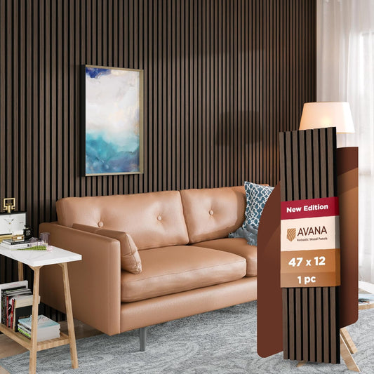 Avana Modern Acoustic Wood Wall Panels – 47.2X12.6 Inch Dark Walnut Acoustic Panels 1 PC – Wall Panels For Interior Wall Decor For Homes, Offices, Studios – Sturdy And Durable Wood Panels For Wall