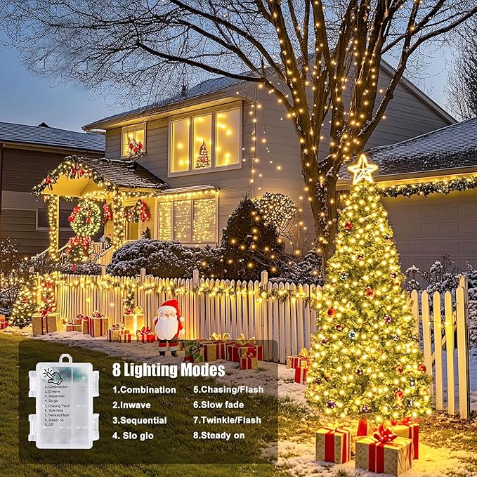 Upgraded 2Pack 140Ft 400 LED Fairy Lights Battery Operated with Remote & Timer, Waterproof Christmas String Lights Outdoor Indoor, Battery Twinkle Lights for Bedroom, Xmas, Parties, Tree, Garden Decor