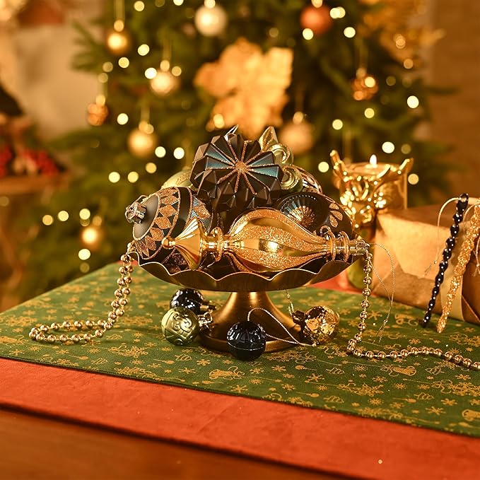 Valery Madelyn Fall Ornaments for Christmas Trees, 60ct Blue and Gold Shatterproof Christmas Tree Decorations, Luxury Hanging Ball Ornaments Bulk for Thanksgiving Autumn Harvest Decor