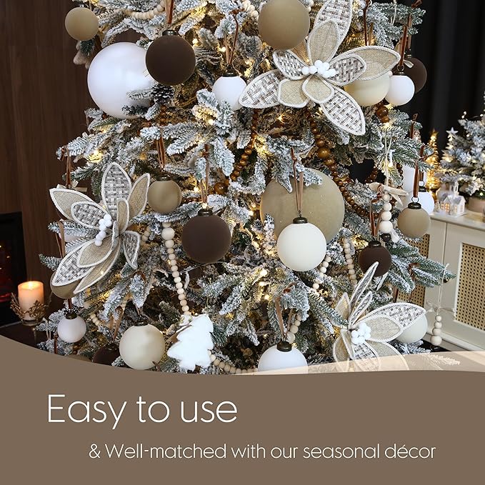 Sea Team 16-Pack Flocked Velvet Christmas Tree Ball Ornaments Set, Hanging Velour Baubles, Shatterproof Plastic Decorations for Xmas Tree, Wreath, Garland, 80mm/3.15 Inches, Brown