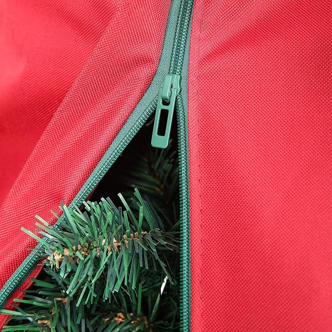 Sattiyrch Upright Christmas Tree Storage Bag,Fits Up to 7.5 ft Tall Artificial Tree,Heavy Duty 600D Canvas Red Christmas Tree Storage Container with Sleek Zipper and Durable Handles (7.5 FT)