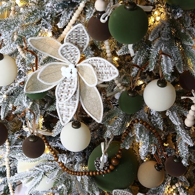 Sea Team 4-Pack Large Flocked Velvet Christmas Tree Ball Ornaments Set, Hanging Velour Baubles, Shatterproof Plastic Decorations for Xmas Tree, Wreath, Garland, 150mm/5.91 Inches, Olive Green