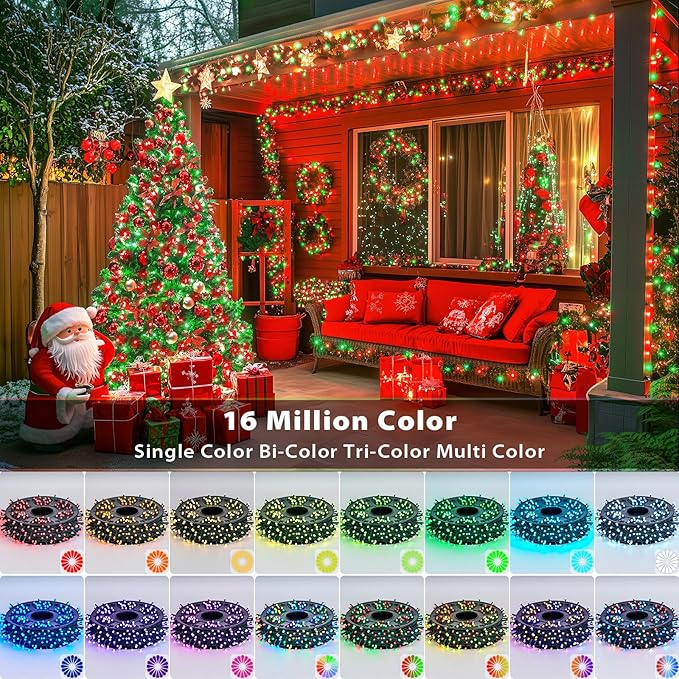 JMEXSUSS 800 LED Color Changing Christmas Lights Outdoor, 272ft 8 Modes Christmas String Lights Plug in, Waterproof Green Wire LED Christmas Tree Lights