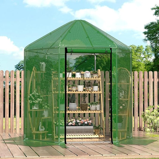 MU 7x7x7.6 FT Greenhouses for Outdoors, Heavy-Duty Green House for Outside, Walk in Winter Greenhouse with 180g Double Layer PE Cover, Ground Stakes, Great for Garden/Patio/Backyard