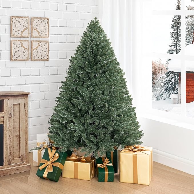 Prague 4.5ft Prelit Artificial Christmas Tree with Foot Pedal, 674 Branch Tips, 250 Warm Lights and Metal Stand, 39" Wide Realistic Spruce Prelit Christmas Tree with Lights by Naomi Home
