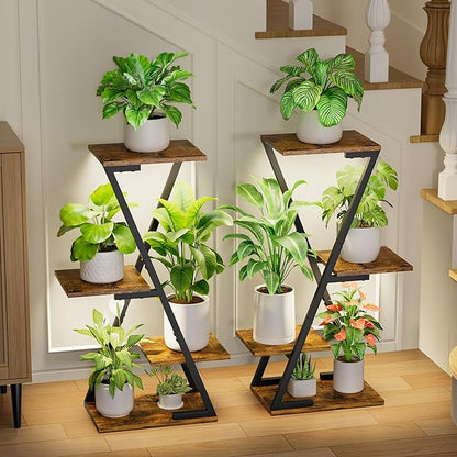Plant Stand Indoor with Grow Lights - 2 Pack Corner Plant Shelf Indoor, 32" Tall Lighted Plant Stand for Indoor Plants, 6 Tiered Z-Shape Flower Stands Display Holder for Living Room, Decor, Black