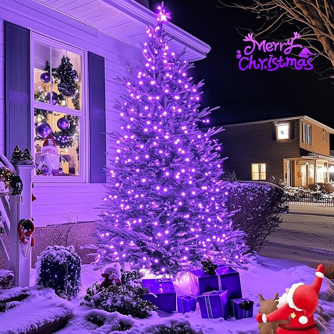 JMEXSUSS 250 LED Christmas String Lights, 91.5ft Purple Christmas Lights Outdoor Waterproof, 8 Lighting Modes Connectable Christmas Tree Light for Yard Patio Party Holiday Decorations