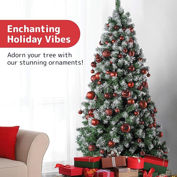 Prextex 36-Pieces Red Christmas Ornaments Set - Shatterproof, Festive Christmas Balls Decorations in 3 Sizes and 6 Styles with Hanging Loops for Tree, Wreath, and Dazzling Holiday Party Decor