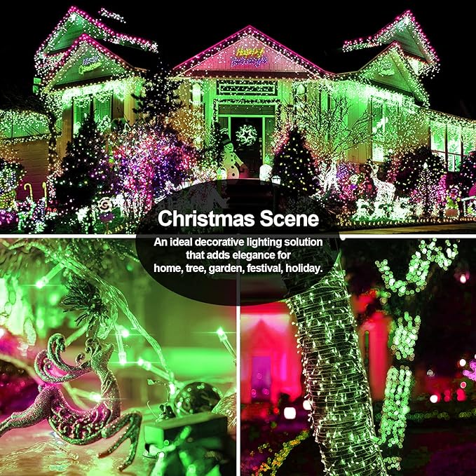 JXLEDAYY 403 FT 1000 LED Christmas Lights Outdoor Fairy Lights Plug in Clear Wire String Lights Waterproof 8 Modes Timer for Outside House Tree Garden Patio Yard Party Holiday Decorations-Green