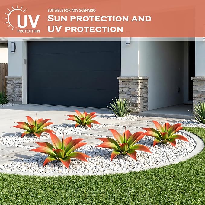 Artificial Agave Faux Agave 12.2In Fake Greenery Outdoor Artificial Plant Fake Plant for Indoor Home Decoration Plastic Plant Outdoor Decoration Front Porch Decor Simulation Plants，2Pack， Red