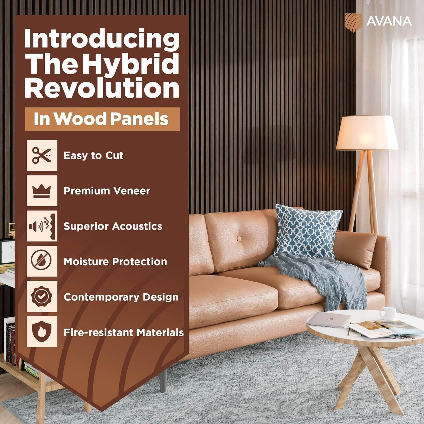 Avana Modern Acoustic Wood Wall Panels – 47.2X12.6 Inch Dark Walnut Acoustic Panels 1 PC – Wall Panels For Interior Wall Decor For Homes, Offices, Studios – Sturdy And Durable Wood Panels For Wall