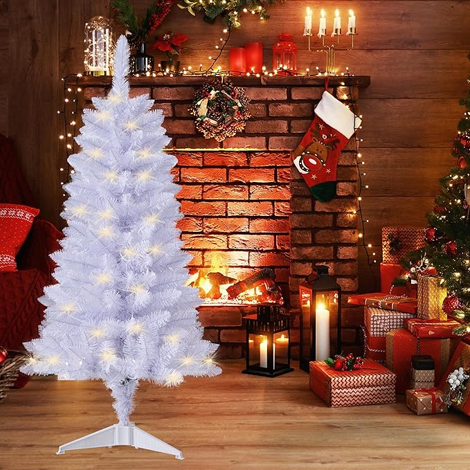 Pre-Lit Artificial Christmas Tree 4Ft, Battery Operated Desktop Xmas Tree with 70 LED 210 Branch Tips Mini Christmas Tree Decoration Indoor Outdoor