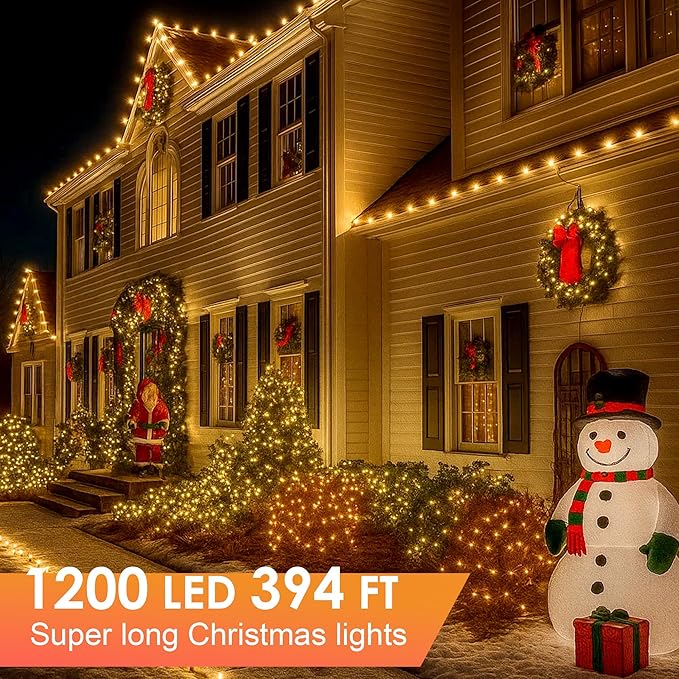 Christmas Lights 1200 LED 394 FT, IP67 Waterproof Christmas Tree Lights with 8 Modes, Outdoor String Lights with Timers & Memory Function, Xmas Light for Holiday Decor (Warm White)