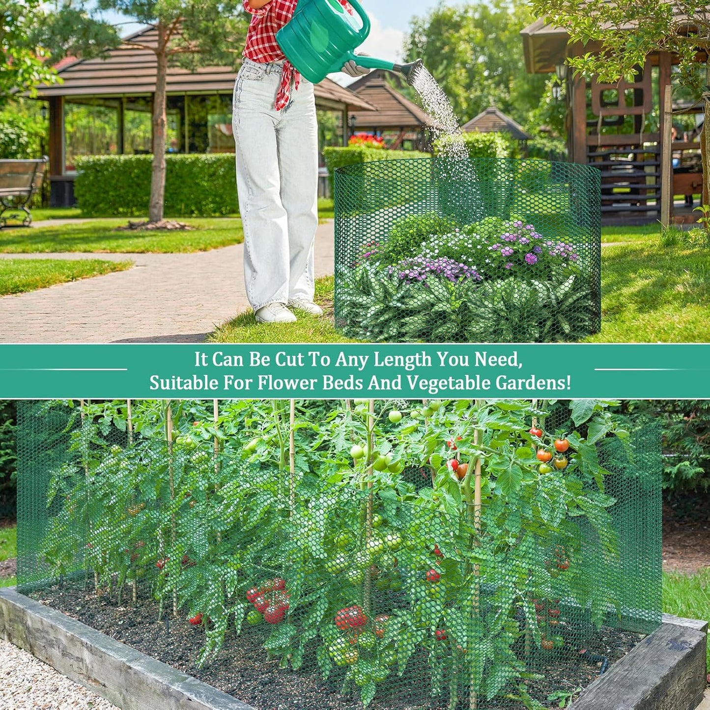 32.8ftx24In Plant Protectors from Animals,Plant Cages for Outdoor Plants,Wire Plant Protector Cage,Wire Plant Protector,Chicken Wire Cloche with Ground Stakes & Nylon Ties Protect Plants from Animals