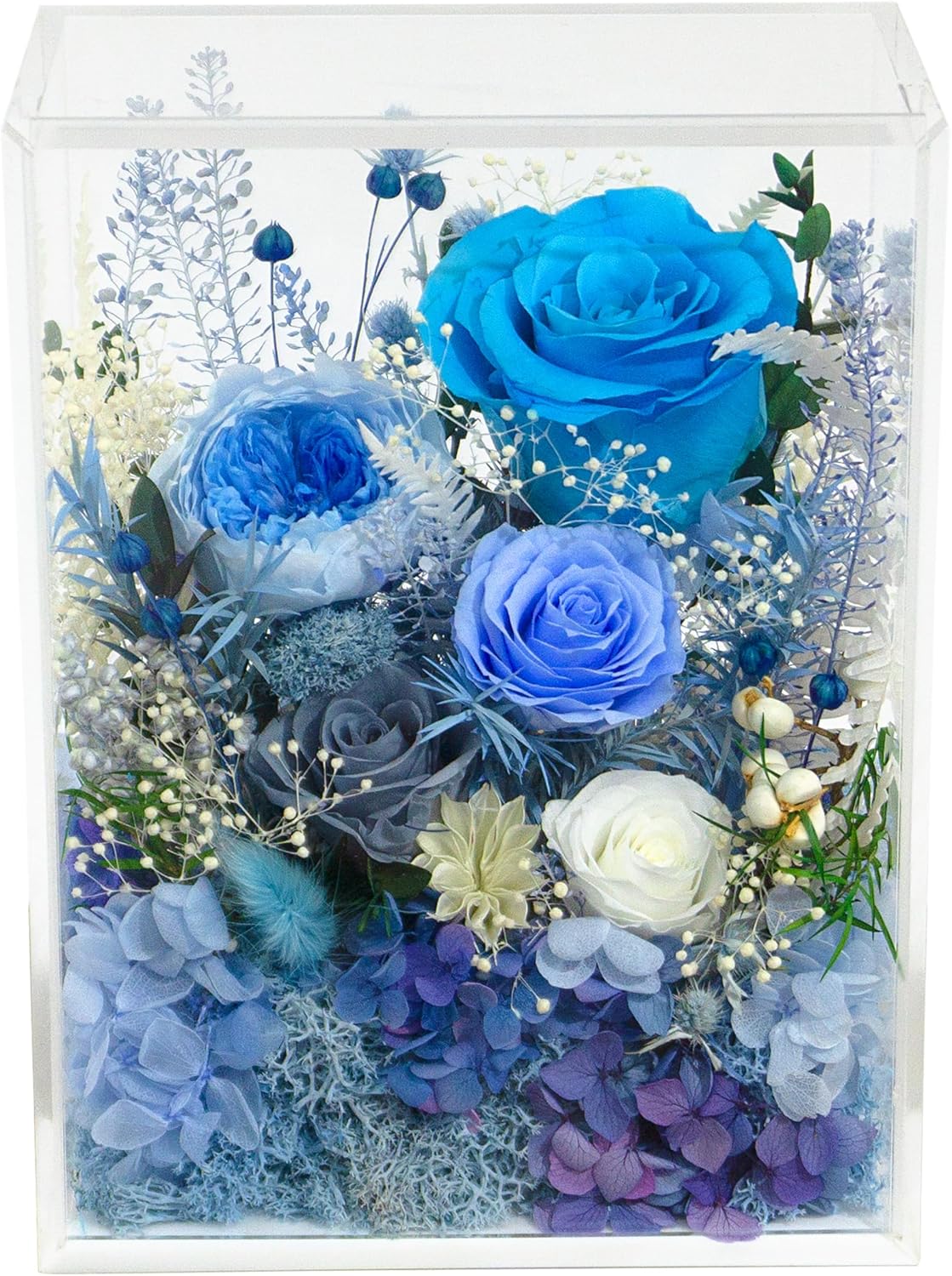 Valley of Rain & Forest Long-Lasting Real Flowers, Handcrafted Preserved Rose Bush For you to Send Love for All Occasions, Floral Arrangement for Indoor Decoration (Blue Rose)