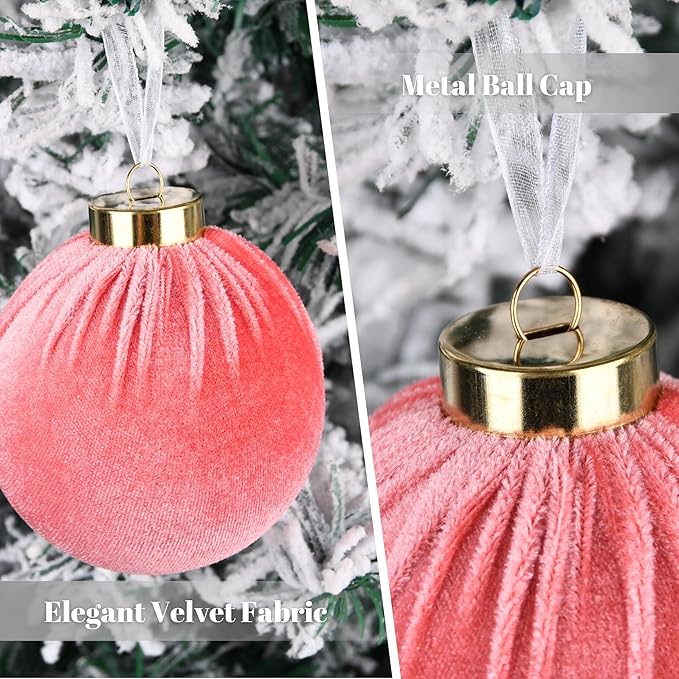 Velvet Christmas Ornaments Balls for Tree - 15pcs Pink Christmas Ornaments Shatterproof for Xmas Decorations - Multicolor Pink & Beige 80mm 3.15inch