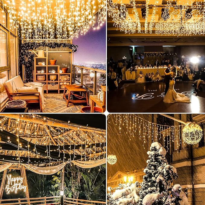 Icicle Lights for Outside 33ft 400 LED Icicle Christmas Lights Outdoor 8 Modes with 75 Drops, Plug in Christmas Light Waterproof for Indoor Holiday Wedding Xmas Decorations, Warm White