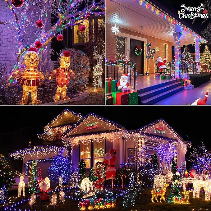 Upgraded 4 Pack 160FT 400 LED Solar Christmas Lights Outdoor Solar String Lights with 8 Lighting Modes Waterproof Solar Fairy Lights for Garden Yard Patio Christmas Tree Decoration (Multicolor)