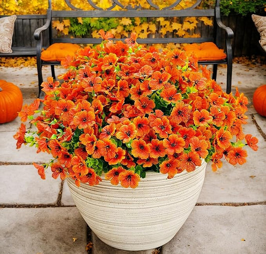 20 Bundles Artificial Mums for Outdoors – UV Resistant Artificial Plants Outdoor, Realistic Silk Fake Flowers No Fade, for Porch, Garden, Patio, Planter