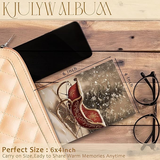 Christmas Photo Albums 4x6 Pictures, Winter Snowy Xmas Red Sleigh Holiday Small Memory Photo Album Book for Baby Family Graduation Wedding Travel Vacation