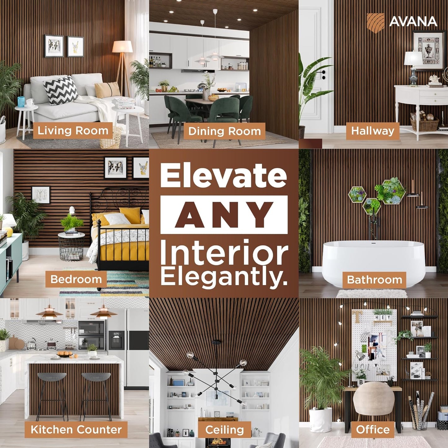 Avana Acoustic Wood Wall Panels – 94.4 x 12.6 Inch Rustic Walnut Acoustic Panels 2 PCs – Wall Panels For Interior Wall Decor For Homes, Offices, Studios – Sturdy and Durable Wood Panels For Wall