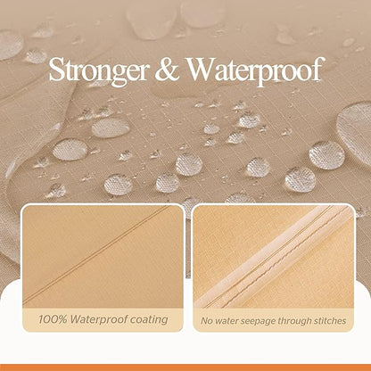 WJ-X3 Rectangular Beige & Coffee Patio Table Cover, 102W x 78D x 31H Inches - Heavy Duty, Waterproof, Wind-Resistant, Anti-Fade - Ideal for Outdoor Dining Set Protection