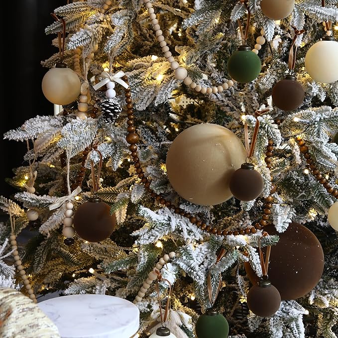 Sea Team 4-Pack Large Flocked Velvet Christmas Tree Ball Ornaments Set, Hanging Velour Baubles, Shatterproof Plastic Decorations for Xmas Tree, Wreath, Garland, 150mm/5.91 Inches, Brown